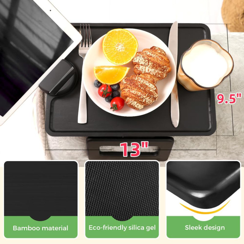360° Rotating Couch Arm Tray Table With Phone Stand - Extra Large Multi-Functional Sofa Armrest Tray For Drinks, Snacks, Remote Control, And Devices - Sturdy Non-Slip Design Fits Most Couches