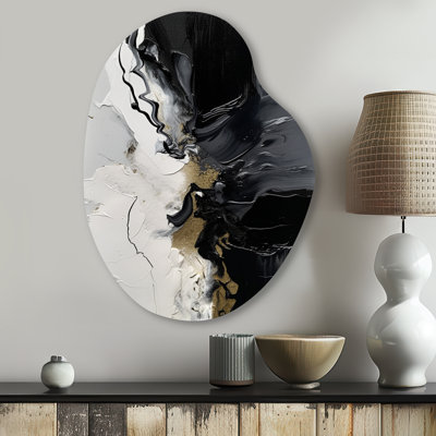 Black Textured Splash Paint Art I - Abstract Painting Pear Shape Assymterical Metal Wall Art