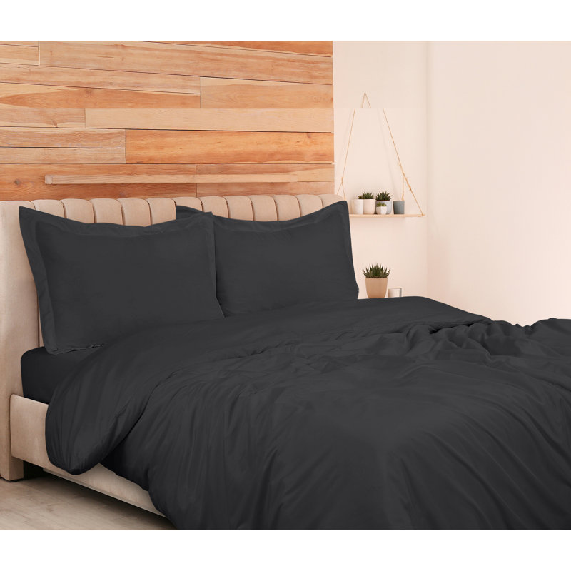 Literie , Housse de couette pour très grand lit et 2 taies, Noir