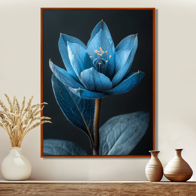 Hibiscus bleu sur fond bleu - Hibiscus, art mural, Toile avec cadre flottant brun, H 40 po x l 30 po x P 1,5 po