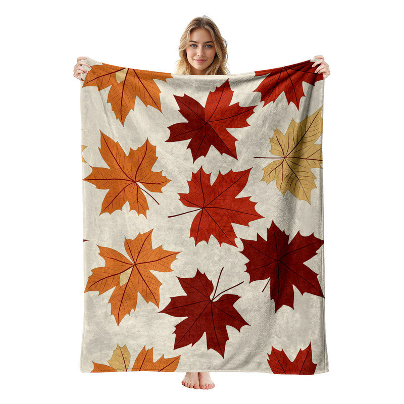 Jeté en flanelle JYK, Feuilles d'automne rouges