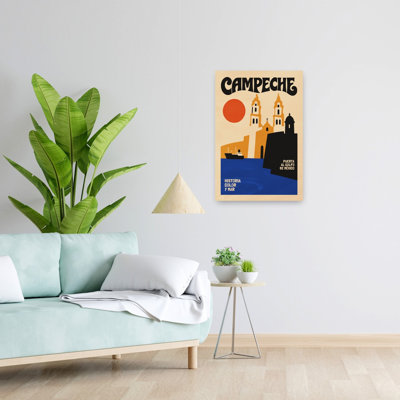 Campeche Gulf Port Retro Vintage Abstract Architecture City Wall Art Print 1 Piece Wrapped Canvas Wall Art