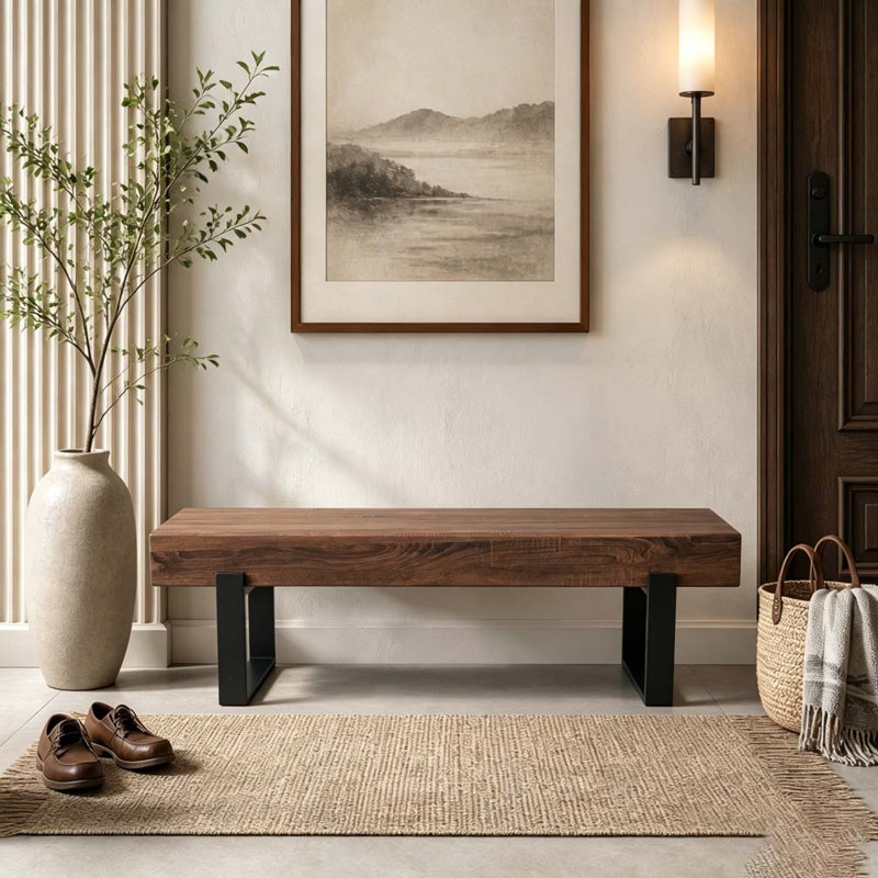 59" Dining Bench, Black + Dark Walnut
