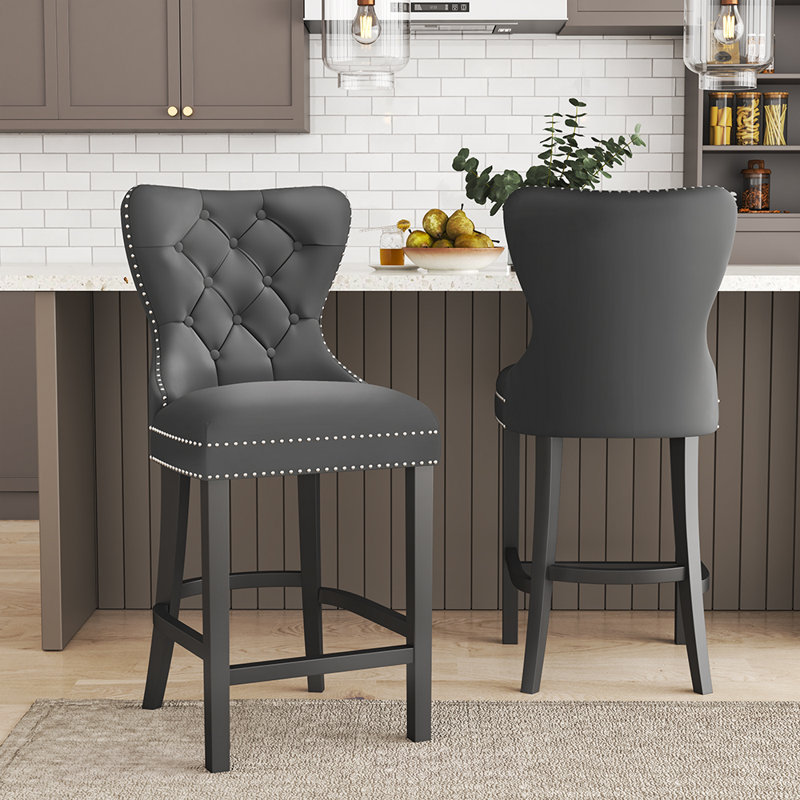 Hanska Upholstered Counter Stool with Solid Wood Frame, Grey