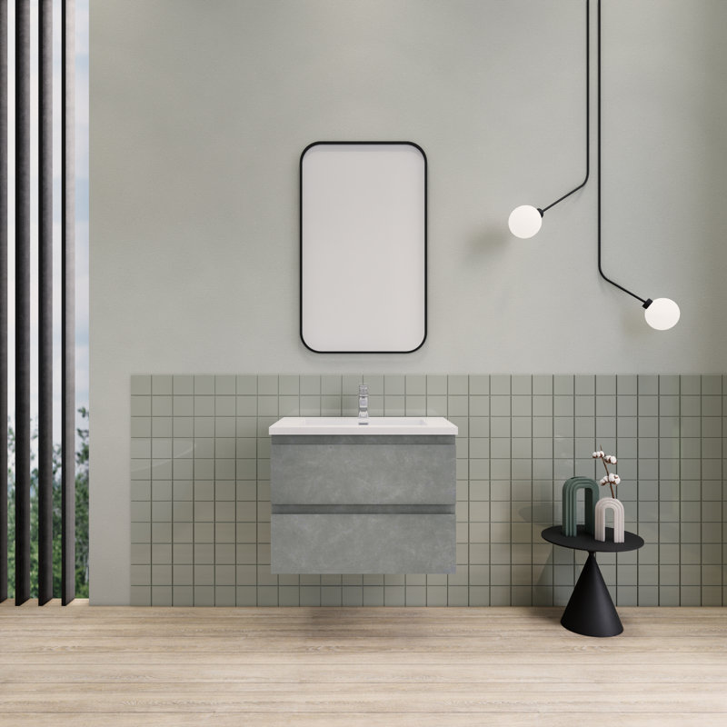 Alcester 29.6'' Single Bathroom Vanity with Resin Top, Cement Gray