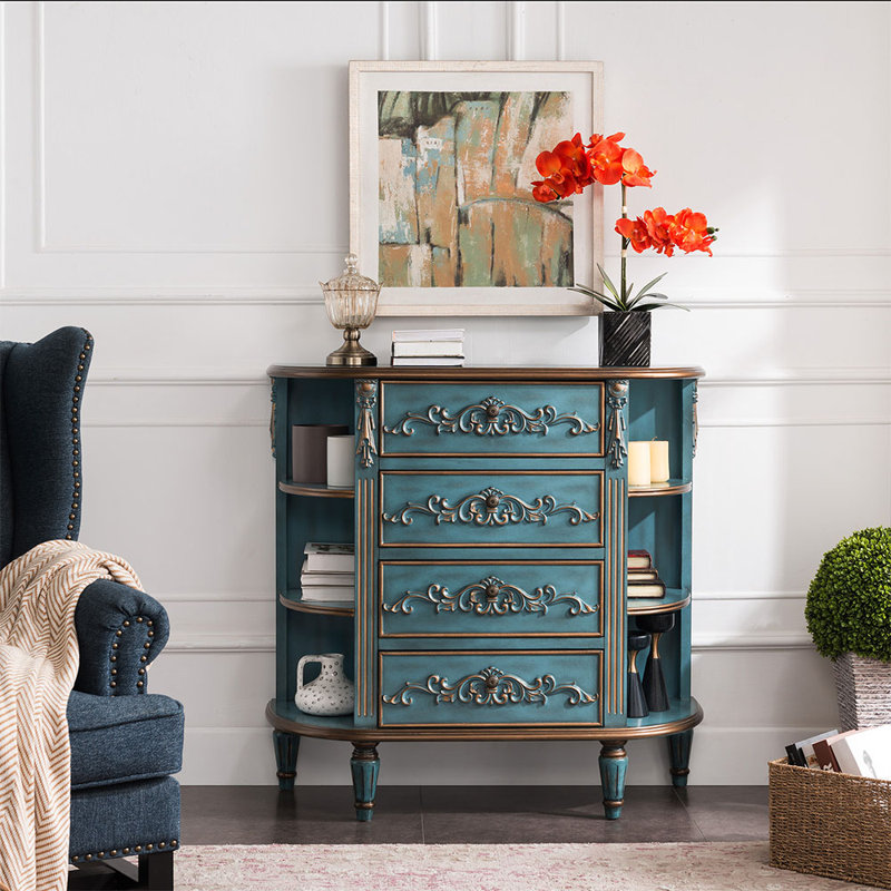 Commode décorative 4 tiroirs en bois massif