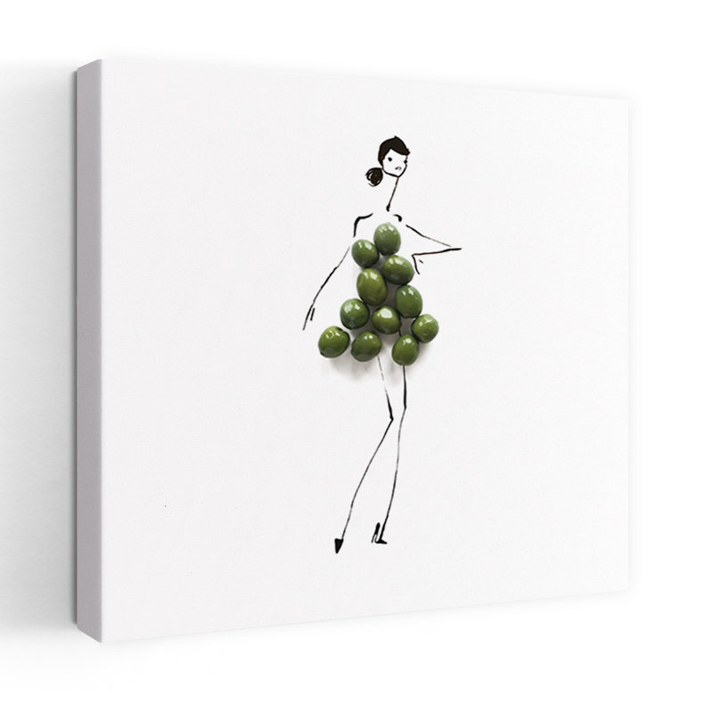 «Woman In Olive Dress», art mural élégant et minimaliste moderne, H 24 po x l 24 po