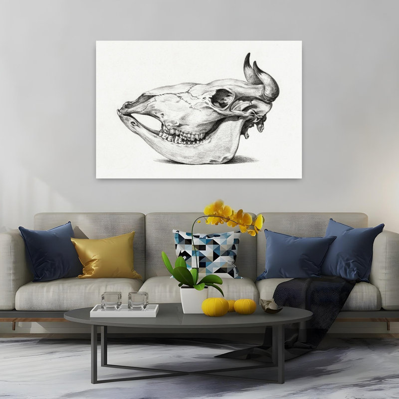Crâne de vache, art mural rétro rétro, H 40 po x l 60 po
