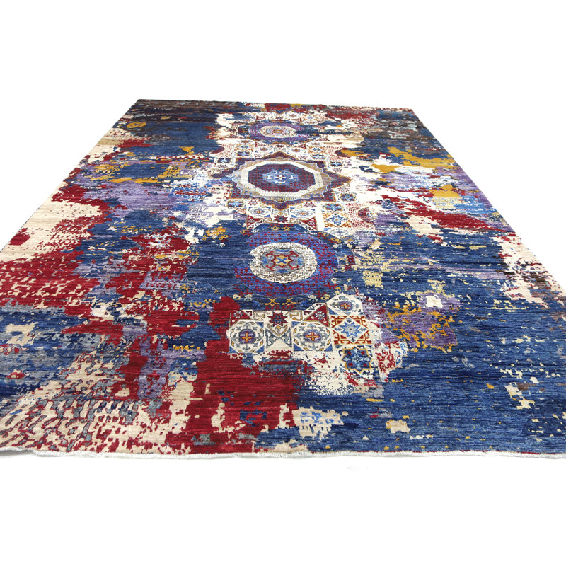 High-Quality Hand-Knotted Navy And Red Area Rug