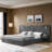 Queen Size Chenille Upholstered Bed With Bedside Table-7776724