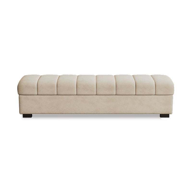Banc de rangement léger en velours de bois massif de style luxueux pour chambre à coucher et salon, Blanc cassé / blanc