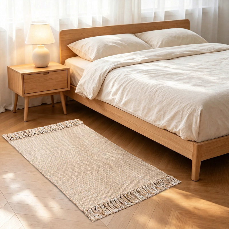 Tapis de couloir 2 x 5, tapis de cuisine tressé bohème tissé à la main avec pampilles, mélange de coton et de polyester brun clair pour le couloir du patio d'entrée de la chambre à coucher