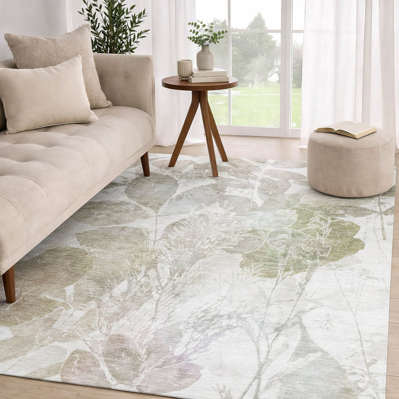 Tapis botanique intérieur / extérieur lavable à la machine Chantille ACN2885, Taupe, 8 pi x 10 pi