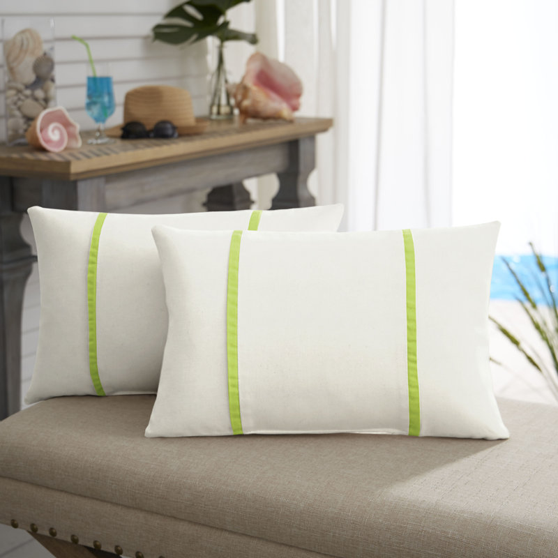 Furston Striped Outdoor Reversible Throw Pillow, White/Macaw, 12" x 24"