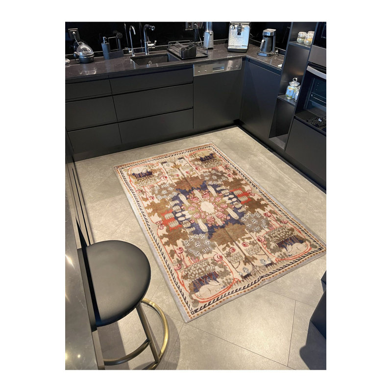 Tapis tissé géométrique lavable traditionnel, Sous-tapis rectangulaire 5 pi 1 po x 7 pi 7 po inc