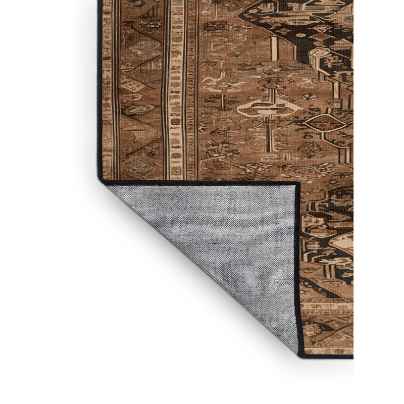 Machine Washable Turkish Brown Area Rug, Round 5'