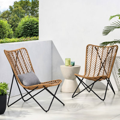 Chaise de patio - 2 chaises brunes pour une chaise d'extérieur moderne, chaises d'appoint, base géométrique, P 33,13 po x l 24,16 po, H 35,44 po, confort