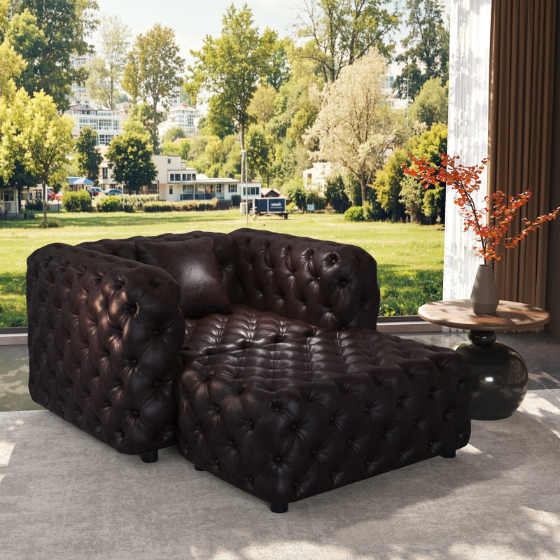 Canapé modulaire en similicuir avec repose-pieds capitonné