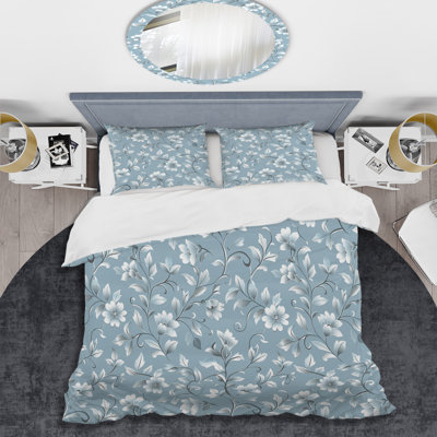 Ensemble de housse de couette transitionnel Blue Silver Floral Gardens II