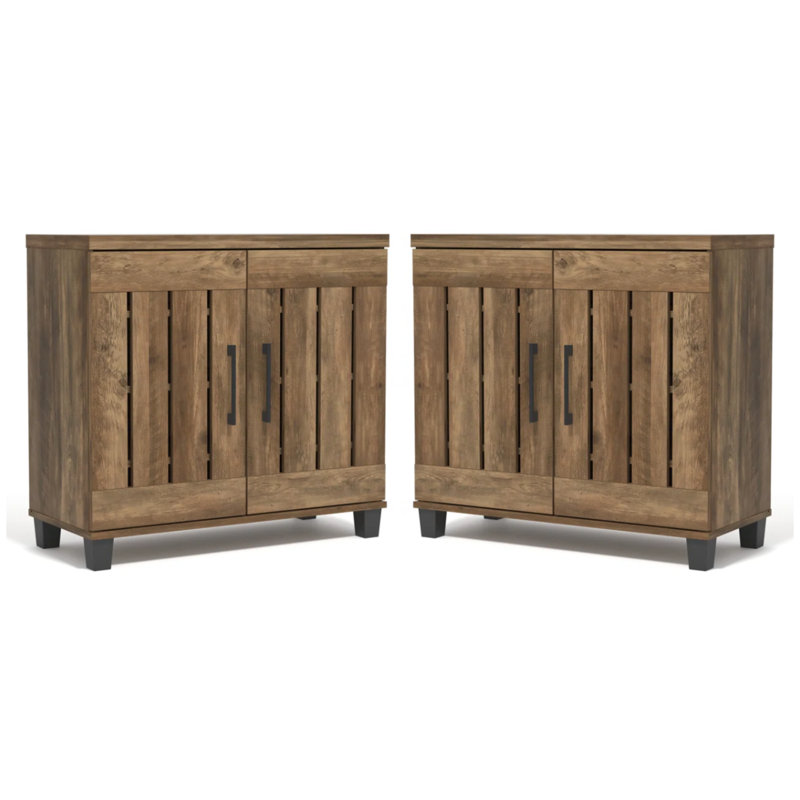 Banos 2-Door Shoe Storage Cabinet (Set Of 2) – Holds 24 Pairs, Knotty Oak