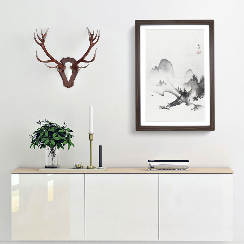 Lake & Mountains by Hashimoto Gaho - Picture Frame Painting Print, 36cm H x 27cm W x 2cm D, Walnut Framed