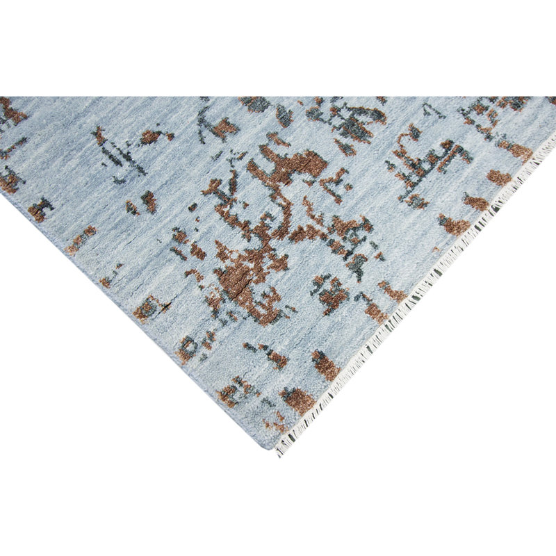 Tapis bleu clair / brun de haute qualité noué à la main, Rectangle 10 pi x 14 pi