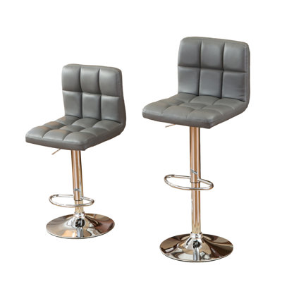 De 2 chaises de bar pivotantes hydrauliques grises - similicuir, base, rotation à 360 degrés, hauteur réglable, 2 tabourets en cuir injectés de mousse avec pivot, hauteur et base chromée