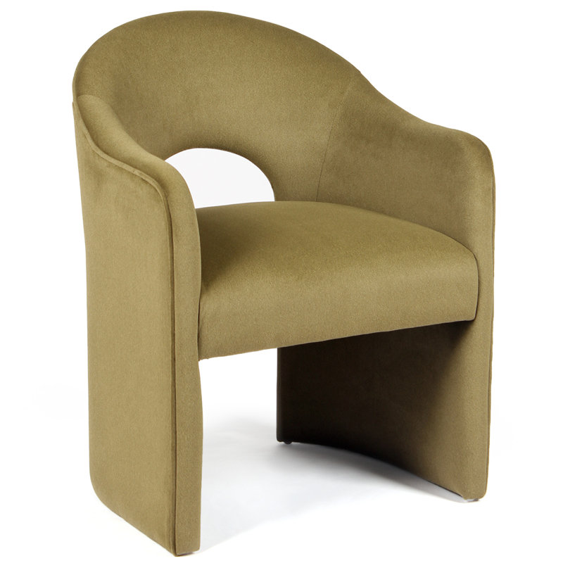 Modern Curved Back Upholstered Dining Chairs With Armrests & Open Back, Green Velvet Accent Chair For Dining Room/Living Room