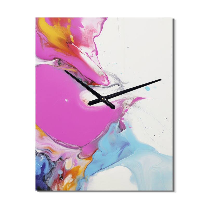 Horloge murale abstraite Fushia Fluid Illusions III, Très grand