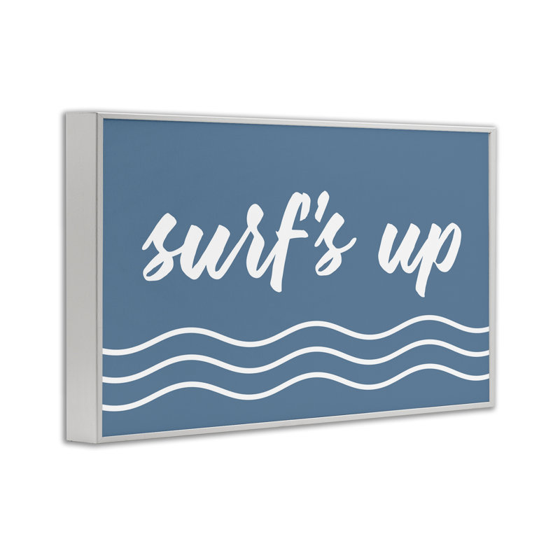 «Blue Surf's Up», estampe numérique encadrée avec lettres et lignes, Giclée encadrée blanc bord de mer, H 16 po x l 24 po