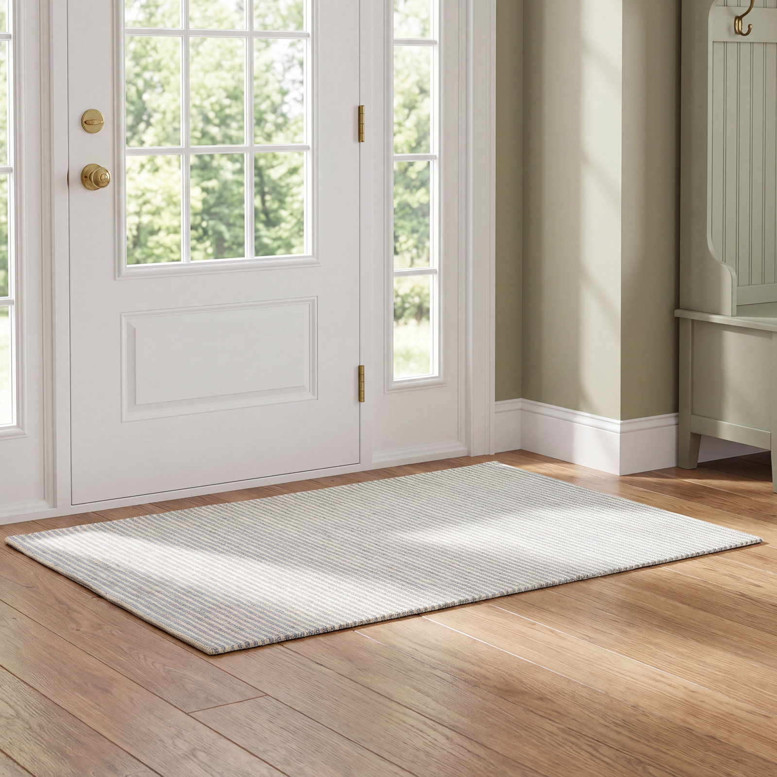Lola Blue Hand-Tufted Striped Wool Rug, Rectangle 2' x 3'