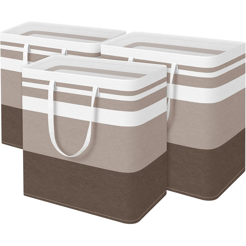 3-Pack Laundry Basket, Freestanding＆Waterproof Laundry Hamper, Collapsible Tall Clothes Hamper With Easy Carry Handles For Clothes, Towels In The Family And Dorm,Gradient Khaki,75L
