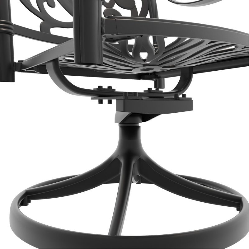 Chaise de patio pivotante en fonte d'aluminium 4 pièces avec structure noire et coussins bruns, 4