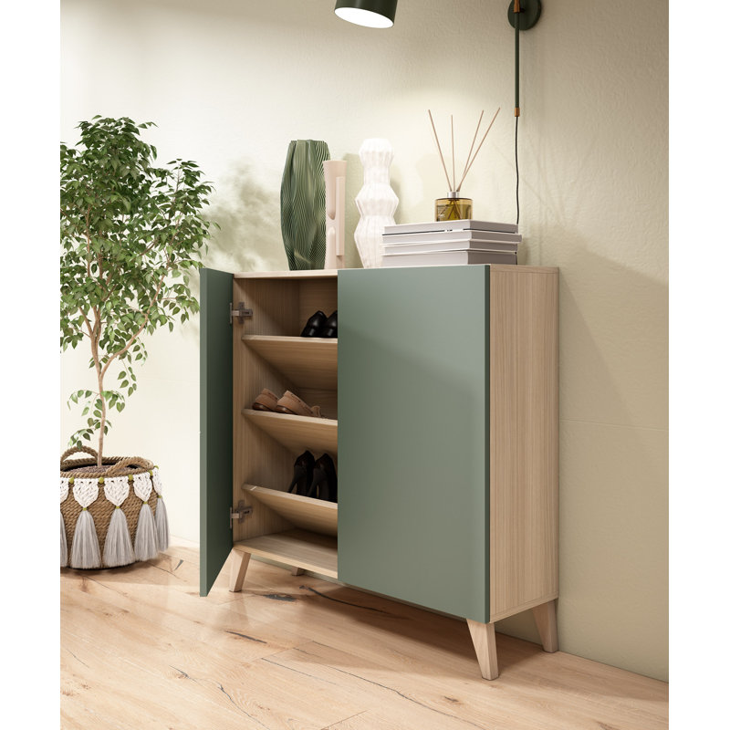 15 Pair Shoe Storage Cabinet, Green/Natural