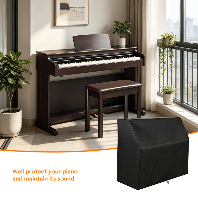 Upright Piano Cover, Piano Full Cover Dustproof Waterproof, Silver-coated Oxford Fabric Piano Protective Cover Black, Block Sunlight, Moisture, Dust