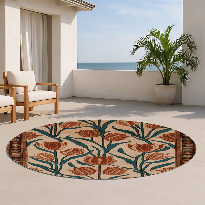 Tapis d'intérieur et d'extérieur brun Persian, Rond 5 pi