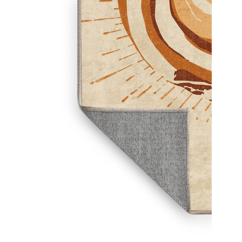 Machine Washable Tomohon Cinnamon Roll Vintage Vintage Look Rug in Beige – Beige Binding, 6x9