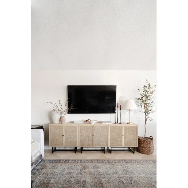 Wood & Rattan Storage Cabinet in Light Oak, Oak