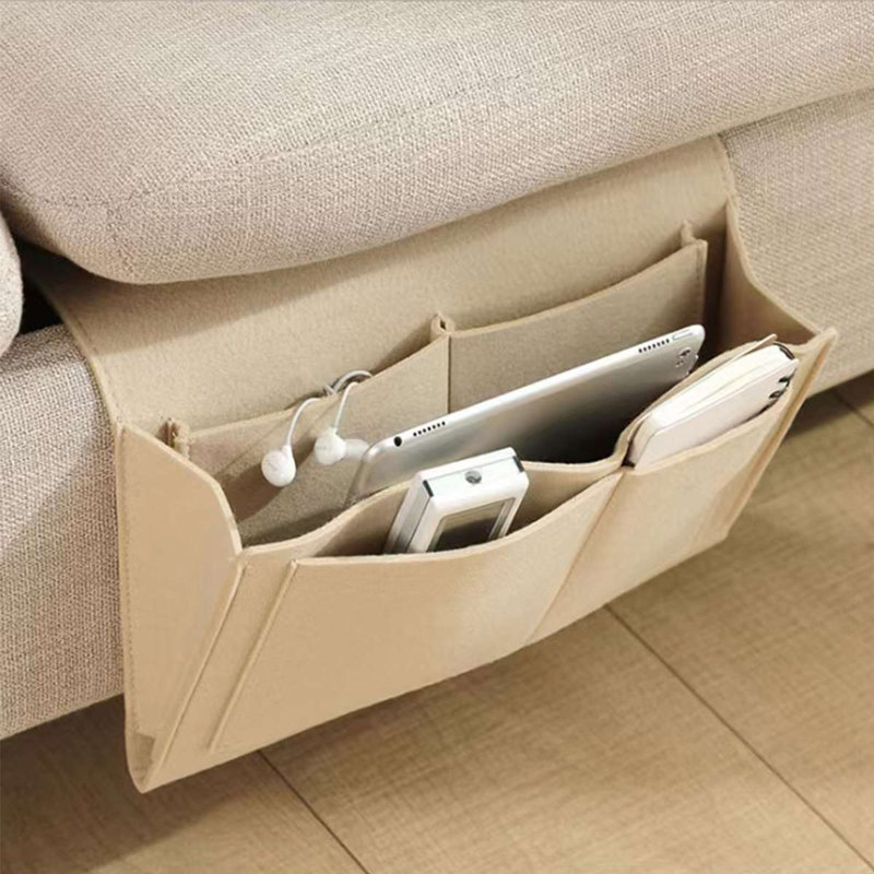 Bedside Caddy Bedside Storage Organizer for Remote Control, Magazines, Phone, Glasses, Beige