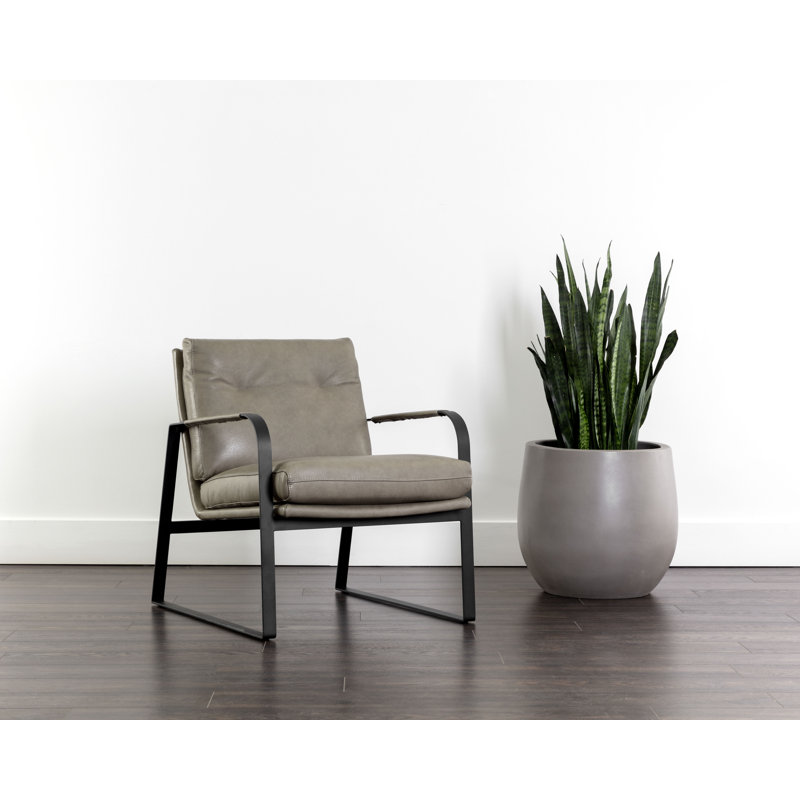 Chaise longue en cuir de vache de 25,75 po, Cuir véritable gris