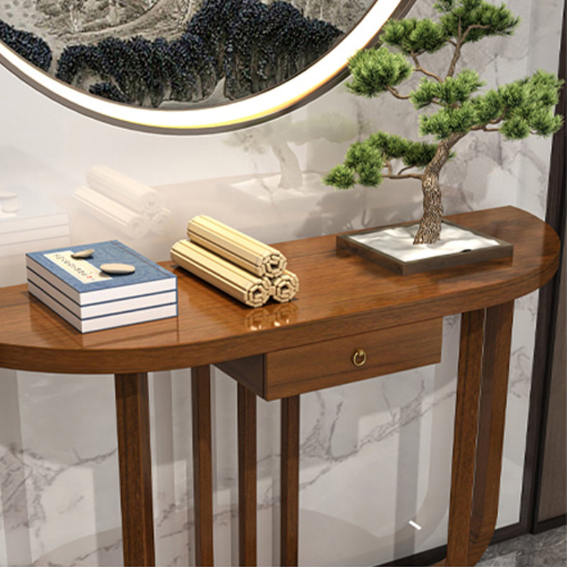 Table de couloir semi-circulaire en bois massif, Noyer, H 31,5 po x l 47,2 po x P 14,2 po