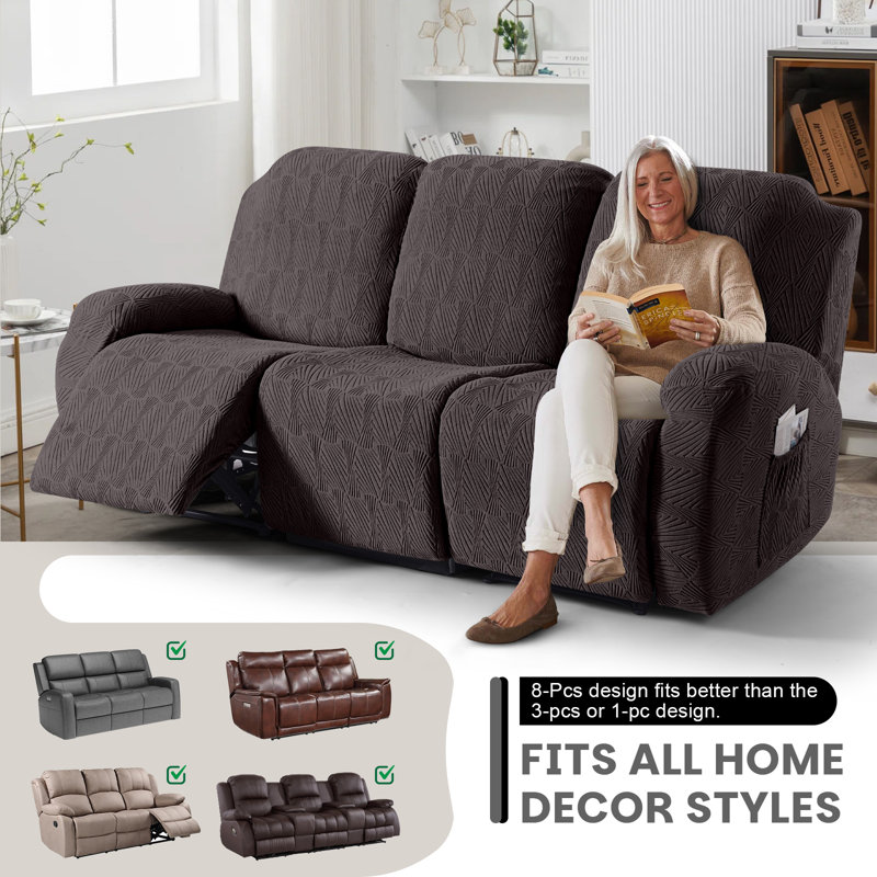 Housse pour canapé à 3 places en jacquard doux avec housse de canapé extensible 8 pièces Tiba, protège-meubles lavable à la machine avec poches latérales Tiba
