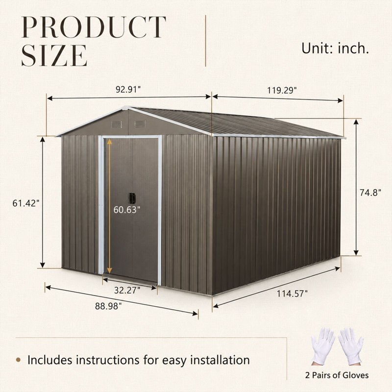Abri de rangement extérieur en métal 8 x 10 gris
