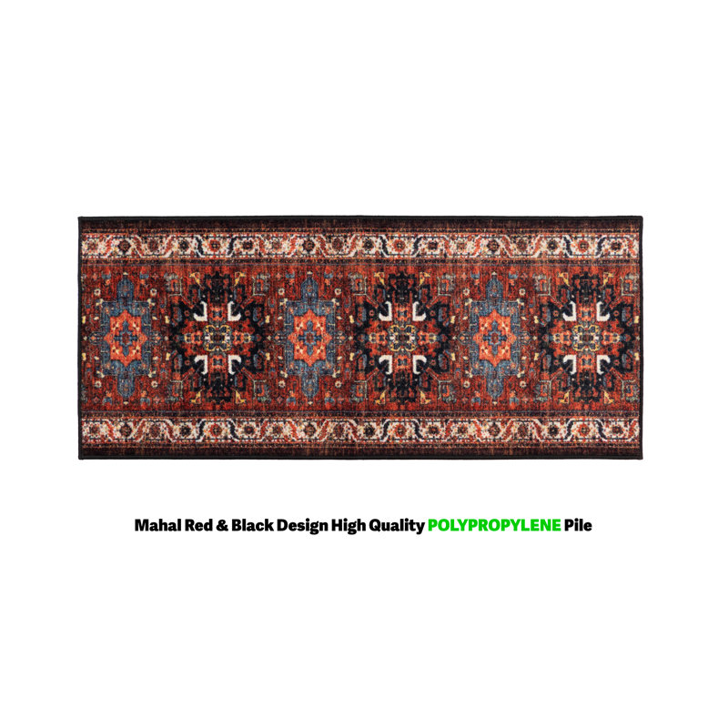 Antiq Red Medallion Design Anti-Slip Carpet, Runner 3' x 7'