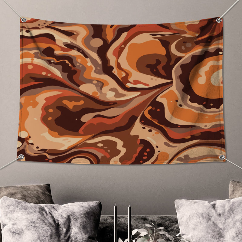 Tapisserie murale tourbillonnante aux tons de terre - Décoration murale abstraite, 68 po H x 80 po L avec 4 œillets