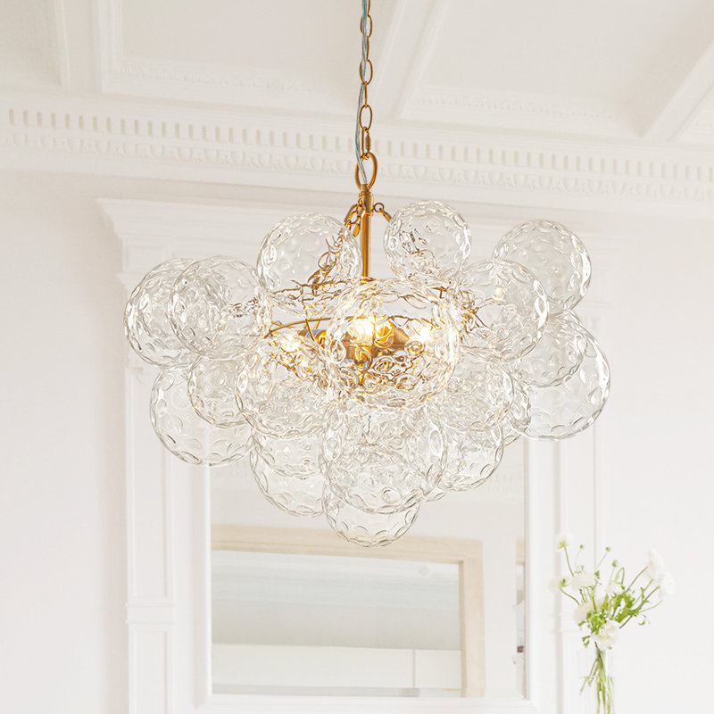 Lustre sphérique moderne en verre martelé à 3 lumières