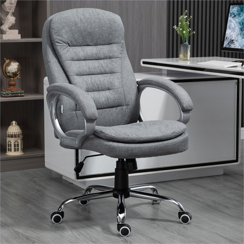 Fauteuil de direction en lin gris neutre avec dossier haut et hauteur réglable, siège de poste de travail ergonomique