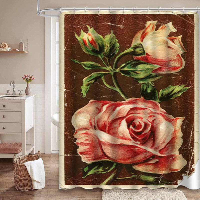 Rideau de douche à 12 crochets Roses, L 72 po x l 78 po