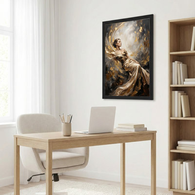 Art mural sur toile noir encadré pour le salon, la chambre à coucher, le bureau ou le vestibule - décoration murale décorative avec élégance dorée
