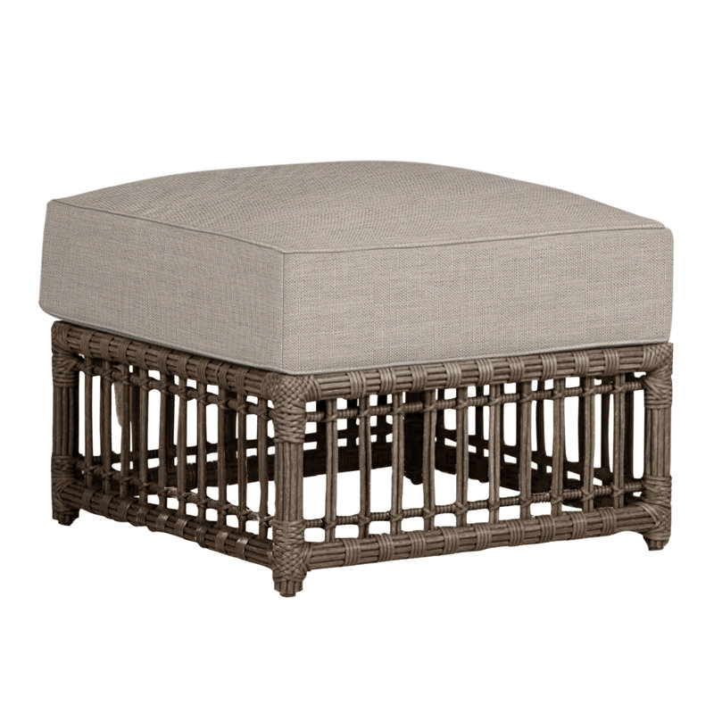Newport Outdoor Ottoman with Cushion, Dove Sunbrella Linen, Welt, Newport #66 Burlap